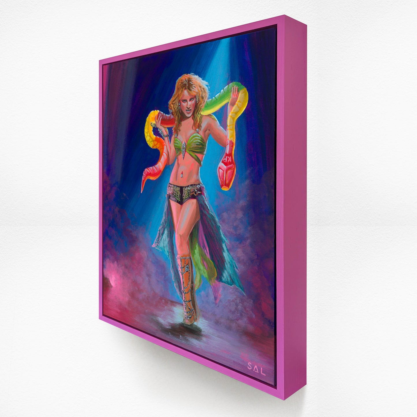 Britney Spears gummy snake original painting side view with pink frame