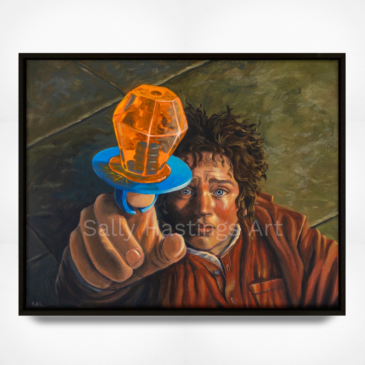 Frodo at the Prancing Pony Original Painting in the Lord of the Rings Ring Pops collection by Sally Hastings
