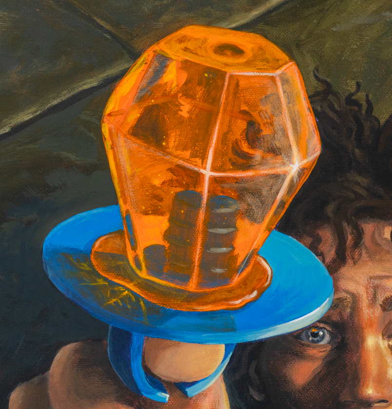 close up Frodo at the Prancing Pony Original Painting in the Lord of the Rings Ring Pops collection by Sally Hastings