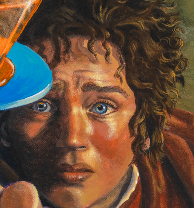 Frodo at the Prancing Pony Original Painting in the Lord of the Rings Ring Pops collection by Sally Hastings