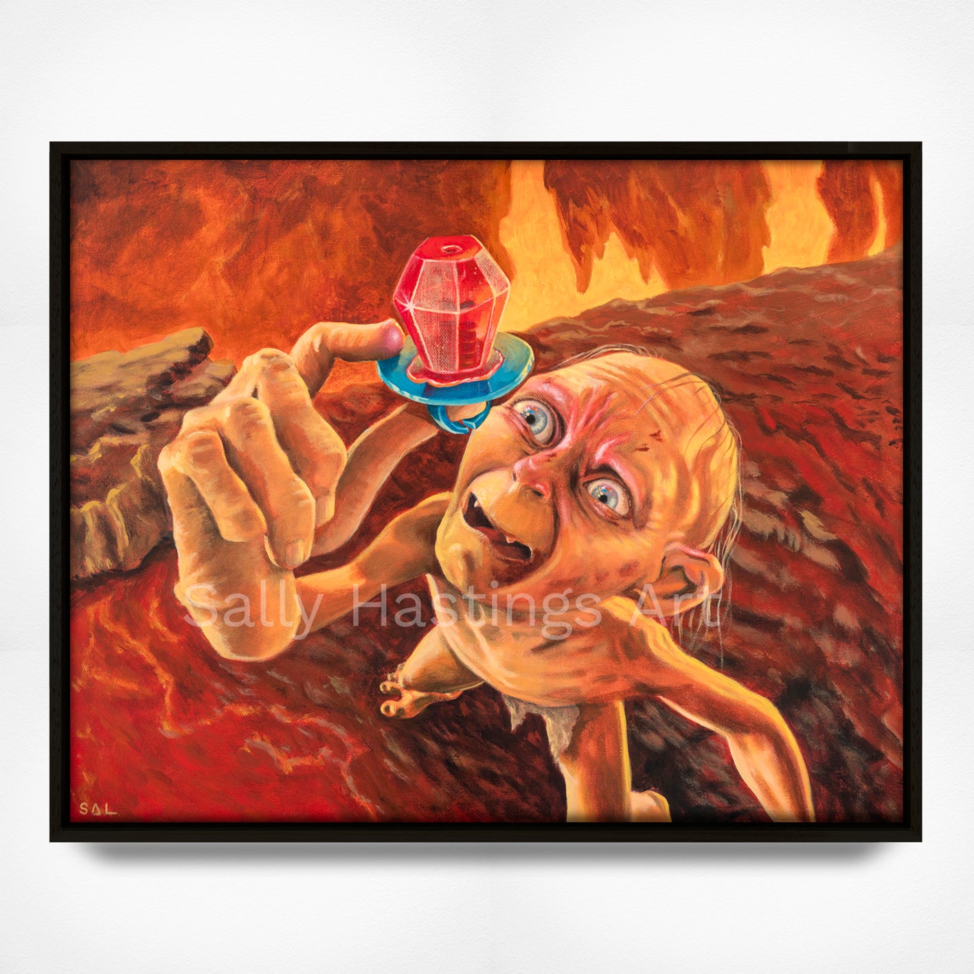 Gollum with his precious Original Painting in the Lord of the Rings Ring Pops collection by Sally Hastings