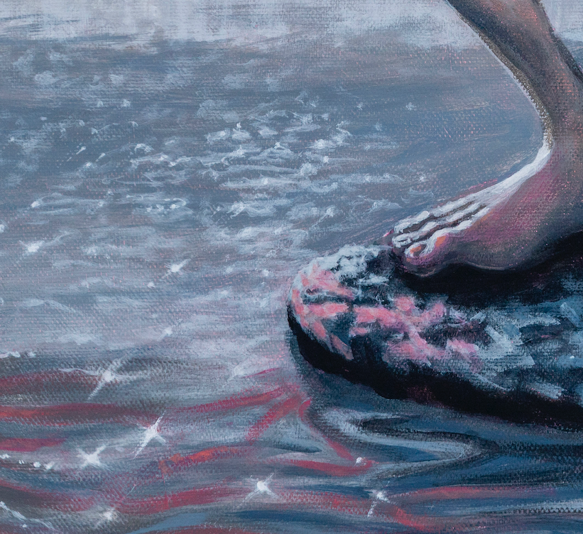 close up Gollum with a Swedish Fish Original Painting in the Lord of the Rings Ring Pops collection by Sally Hastings