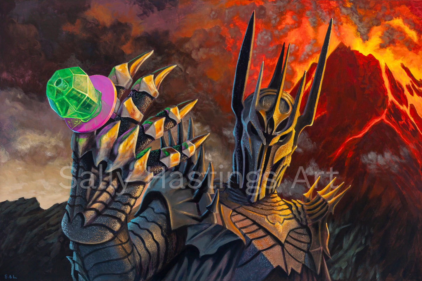 Dark Lord Sauron with a Ring Pop in front of Mt Doom Lord of the Ring Pops original pop art painting