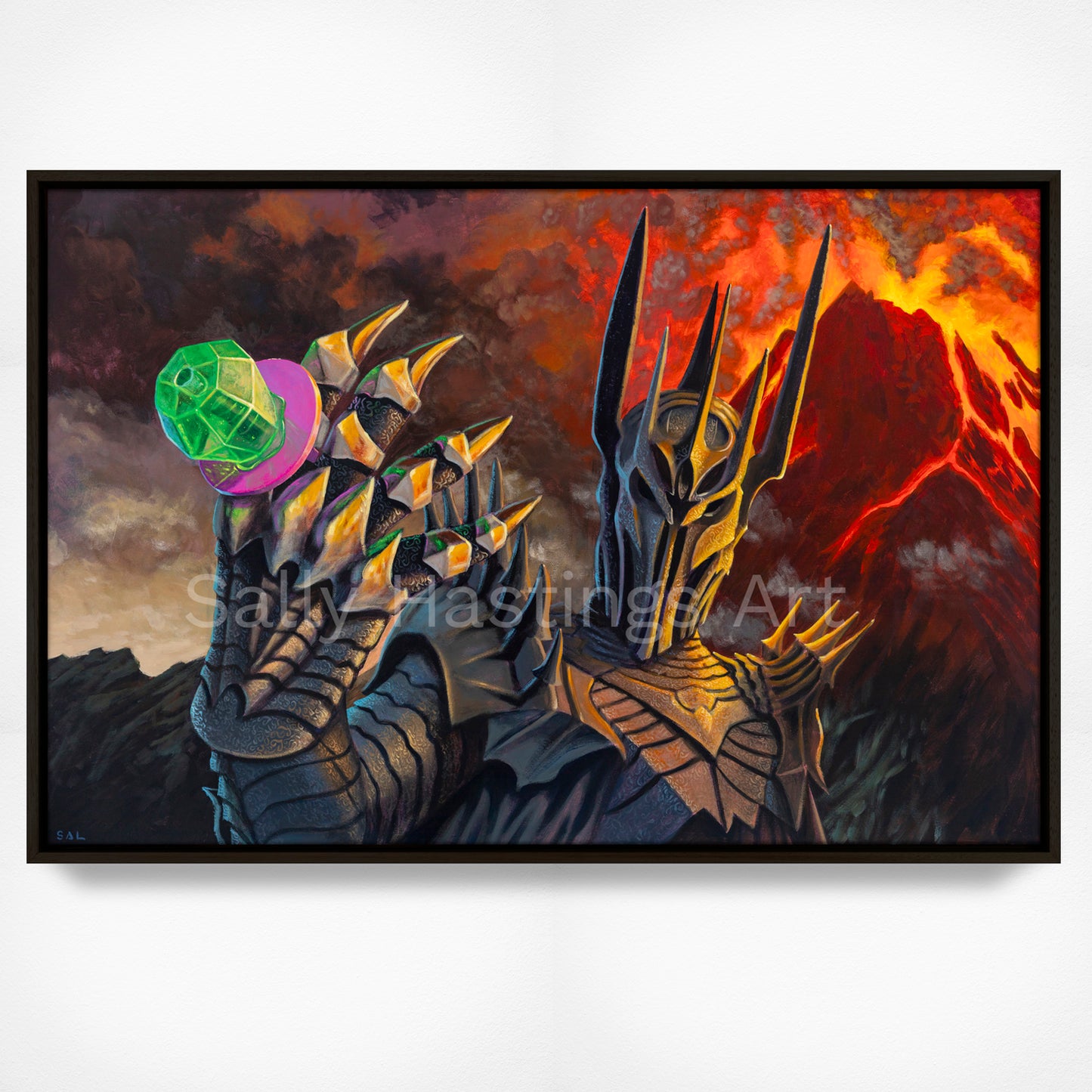 Dark Lord Sauron with a Ring Pop in front of Mt Doom Lord of the Ring Pops original pop art painting