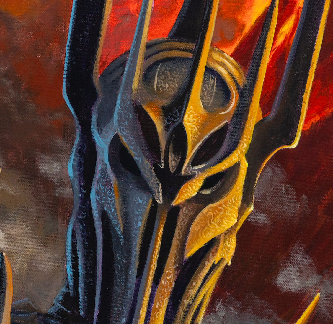 close up Dark Lord Sauron with a Ring Pop in front of Mt Doom Lord of the Ring Pops original pop art painting