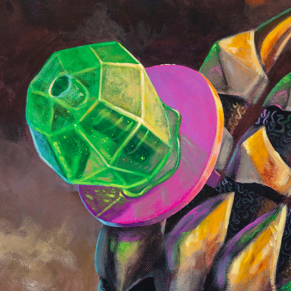 close up Dark Lord Sauron with a Ring Pop in front of Mt Doom Lord of the Ring Pops original pop art painting