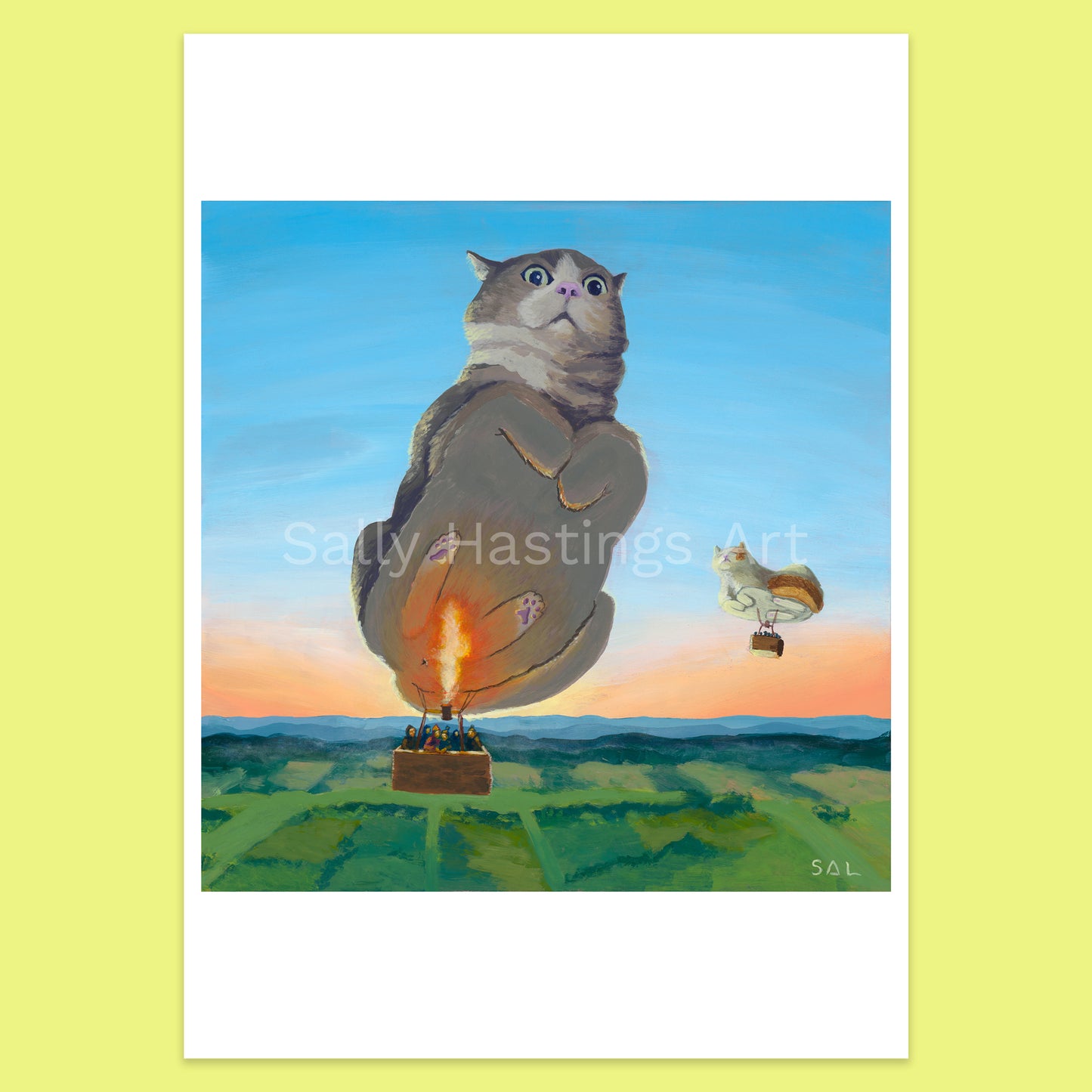 Hover cat limited edition pop art print 'hot air balloon'