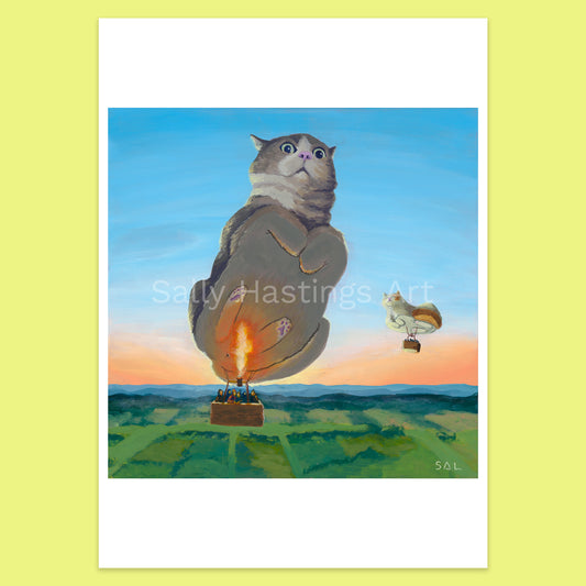 Hover cat limited edition pop art print 'hot air balloon'