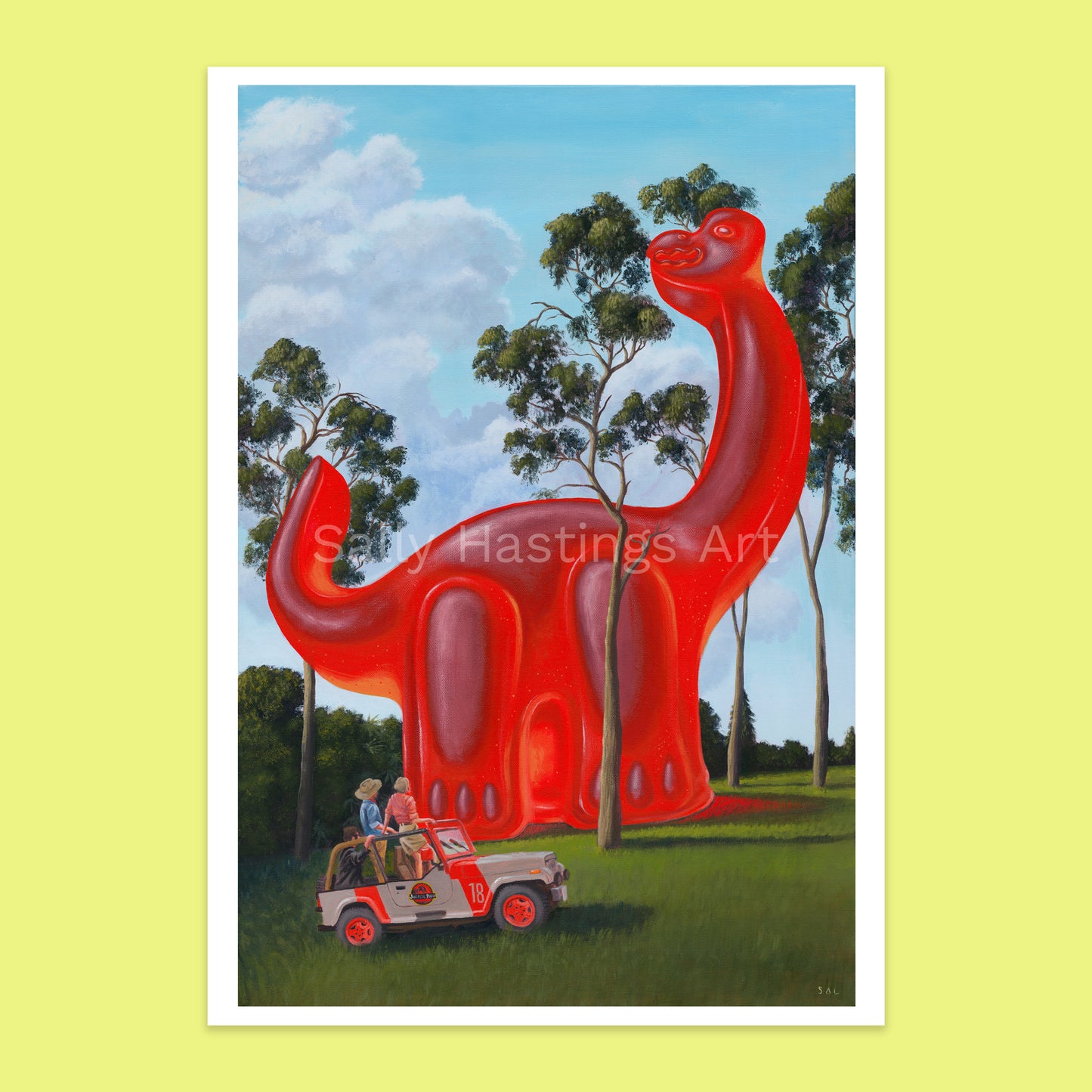 Gummy Dinosaur 'Jurassic Brachiosaurus Jeep' pop art limited edition print