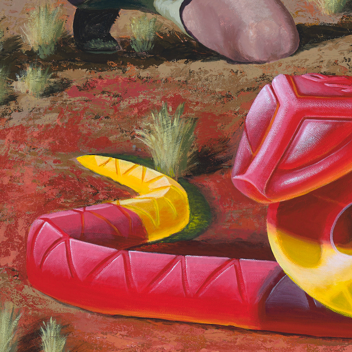 Steve Irwin “Crikey she’s a beaut!” gummy snake pop art Original Painting close up detail view of the snakes head