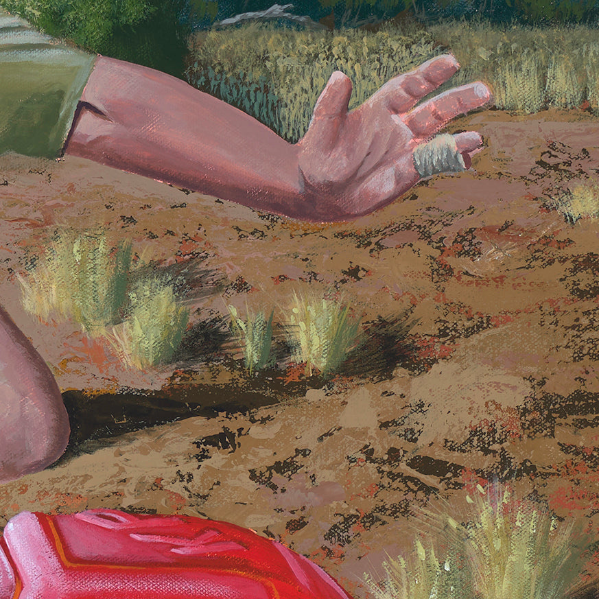 Steve Irwin “Crikey she’s a beaut!” gummy snake pop art Original Painting close up detail view