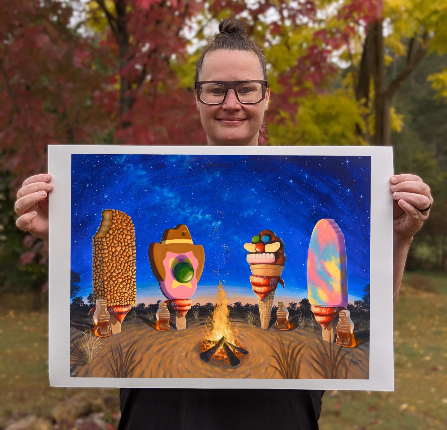 Campfire 'having a yarn' – limited edition print