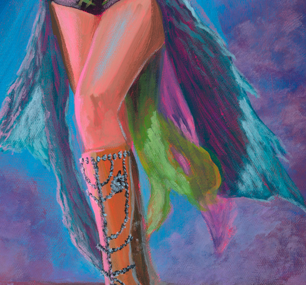 Britney Spears gummy snake original painting close up view of her legs