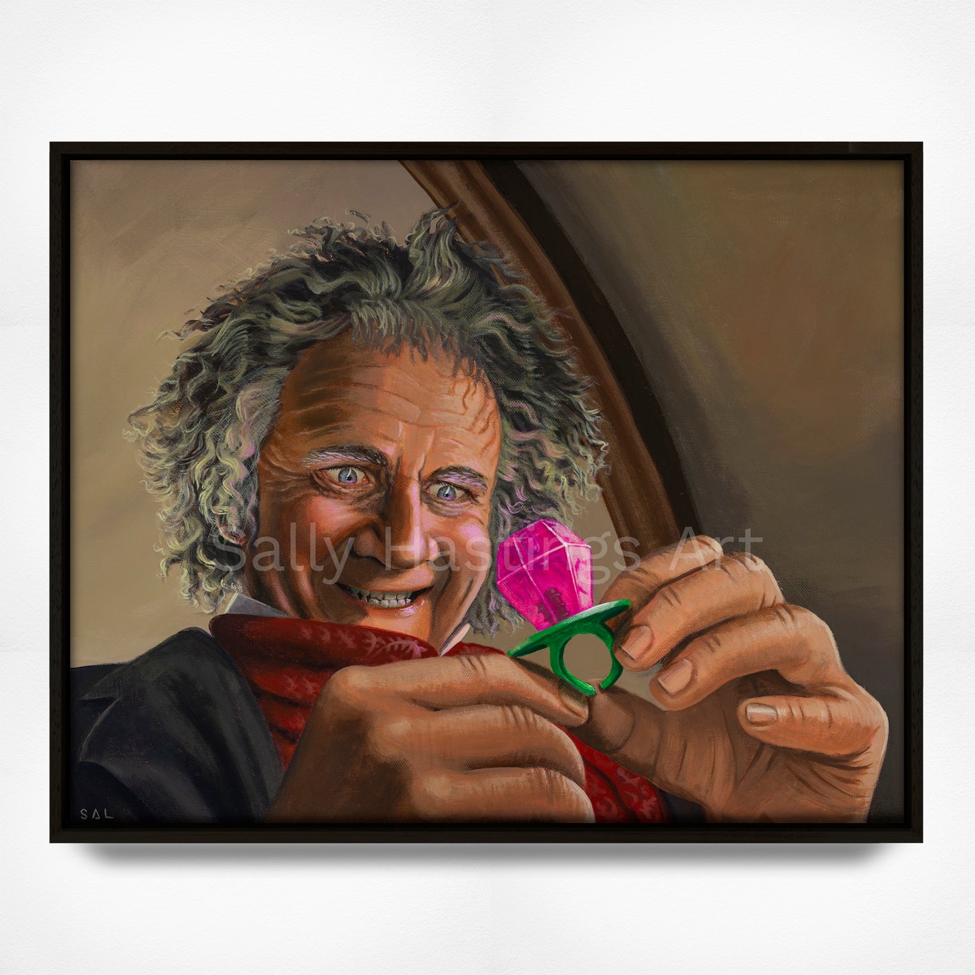 Bilbo Baggins with a Ring Pop Original Painting in the Lord of the Rings Ring Pops collection by Sally Hastings