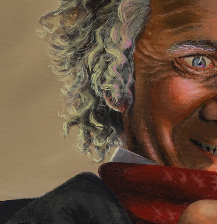 close up Bilbo Baggins with a Ring Pop Original Painting in the Lord of the Rings Ring Pops collection by Sally Hastings
