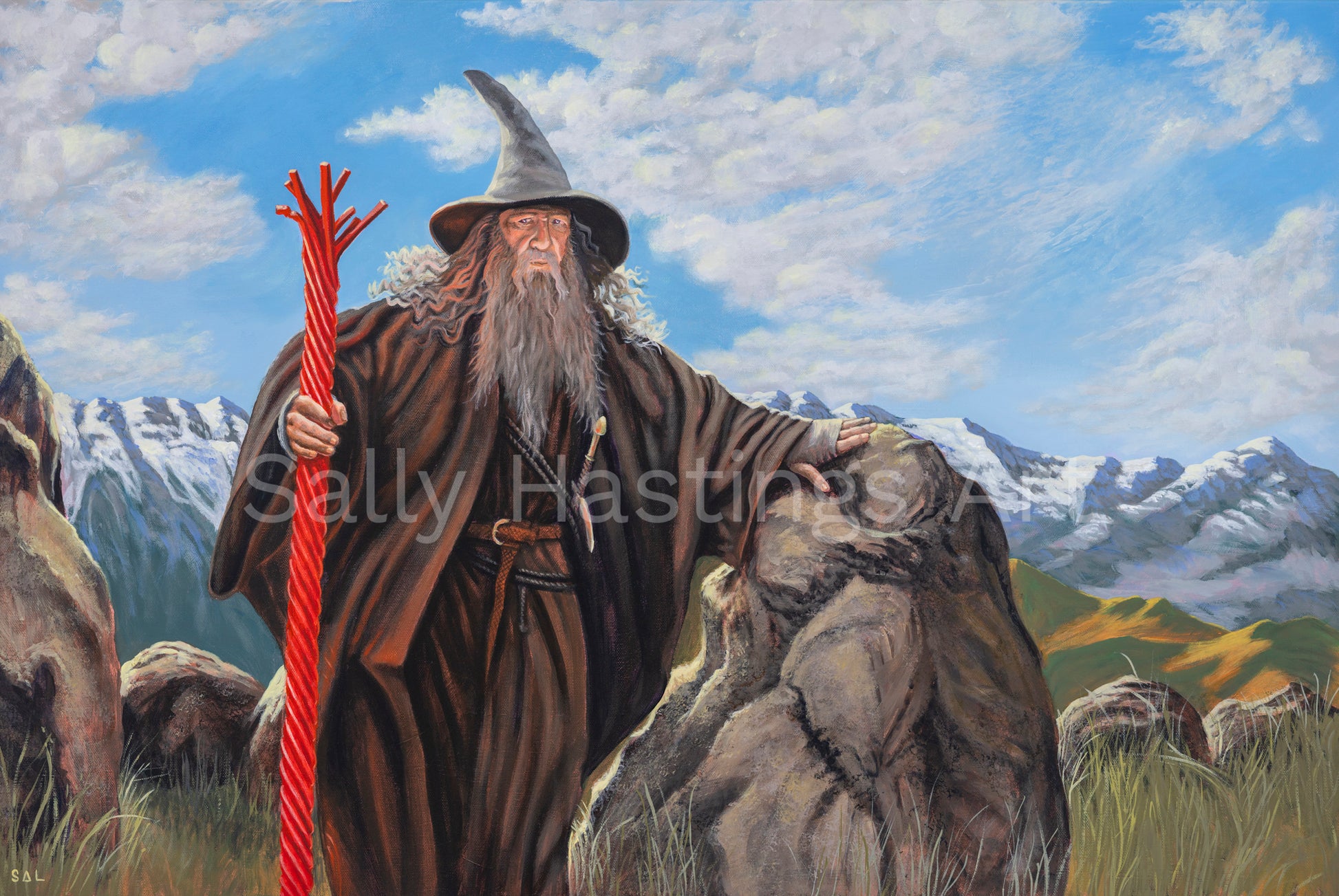 Gandalf with a Twizzler Original Painting in the Lord of the Rings Ring Pops collection by Sally Hastings