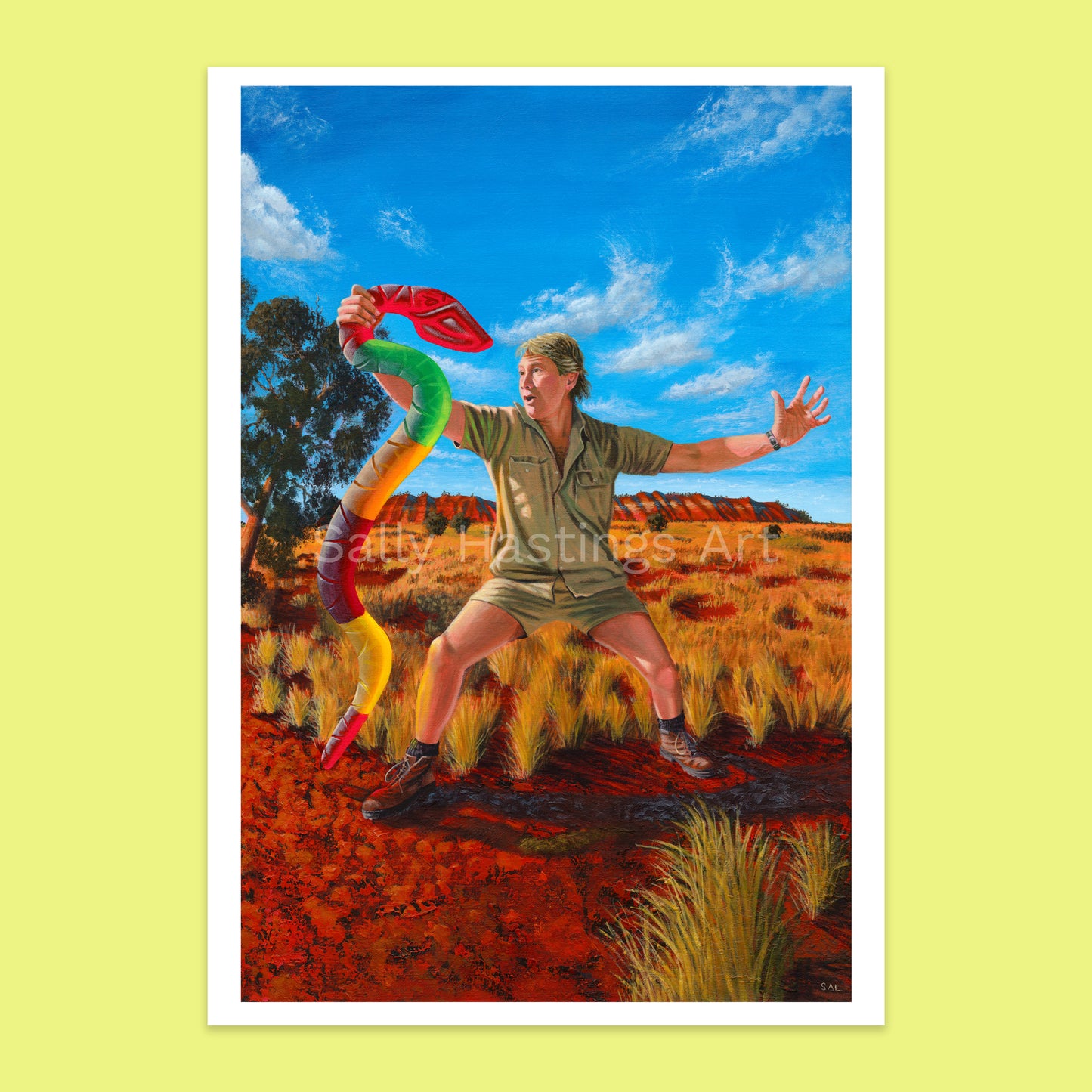 Gummy Snake 'Crikey, She's a rippa!' Steve Irwin pop art limited edition print
