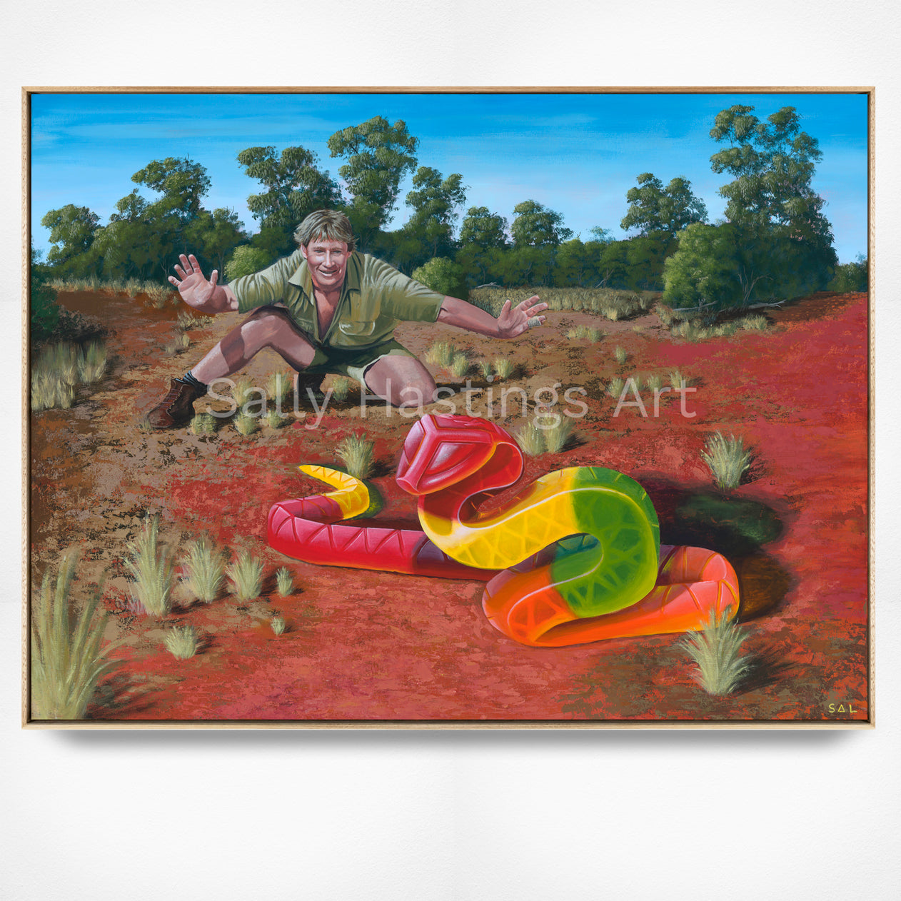Steve Irwin “Crikey she’s a beaut!” gummy snake pop art Original Painting